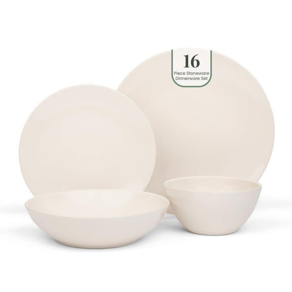 16 Piece Ceramic Stoneware Dish Set | Modern Dinnerware in Black | 4 Place Settings