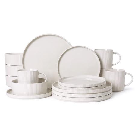 ALOFMO 16-Piece Stoneware Dinnerware Set for 4, Restaurant Quality Durable Ceramic Plates, Microwave/Dishwasher Safe for Daily Meals & Entertaining, Classic White