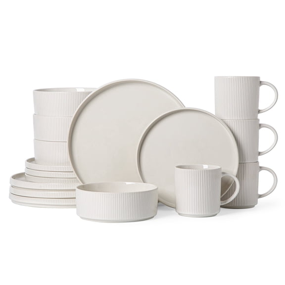 ALOFMO 16-Piece Stoneware Dinnerware Set for 4, Durable Ceramic Plate and Bowls Sets for Kitchen, Microwave/Dishwasher Safe for Daily Meals & Entertaining, Classic White