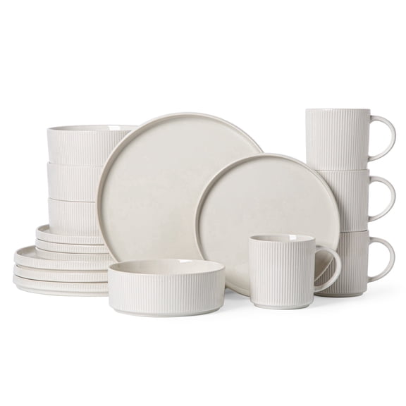 ALOFMO 16-Piece Stoneware Dinnerware Set for 4, Durable Ceramic Plate and Bowls Sets for Kitchen, Microwave/Dishwasher Safe for Daily Meals & Entertaining, Classic White