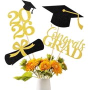 16 Piece Class of 2026 Graduation Centerpieces Gold and Black