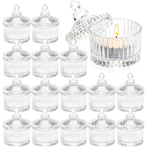 16 Piece Clear Glass Tealight Candle Holders with Lids for Home Decor