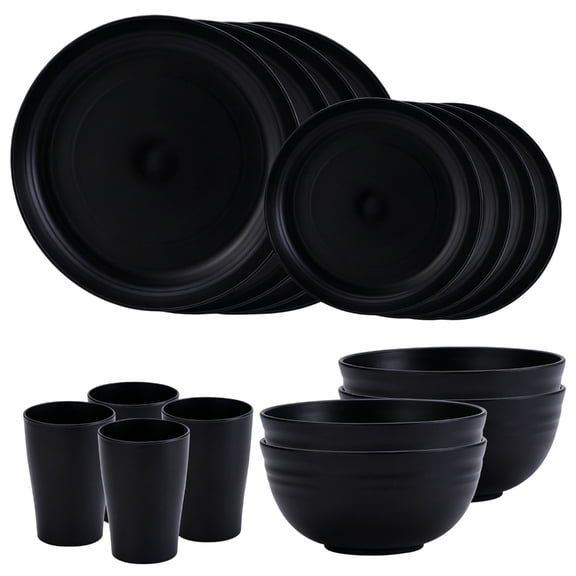 16 Piece Complimentary Plastic Dinner Plate Bowl Cup Set Encasing Portable For Home Office Outdoor Meal