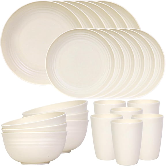 16-Piece Cream Ceramic Dinnerware Set with Plates, Bowls & Cups, Service for 4