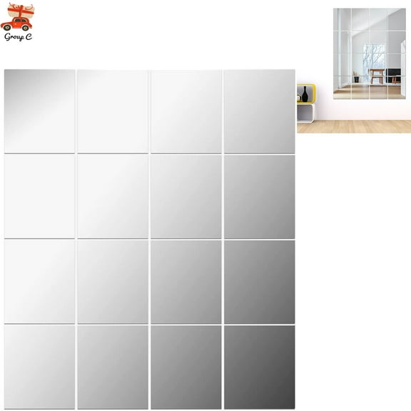 16-Piece DIY Wall Mirror Set - 14x12 Inch Acrylic Mirrors with Self-Adhesive Tapes for Custom Home Decor