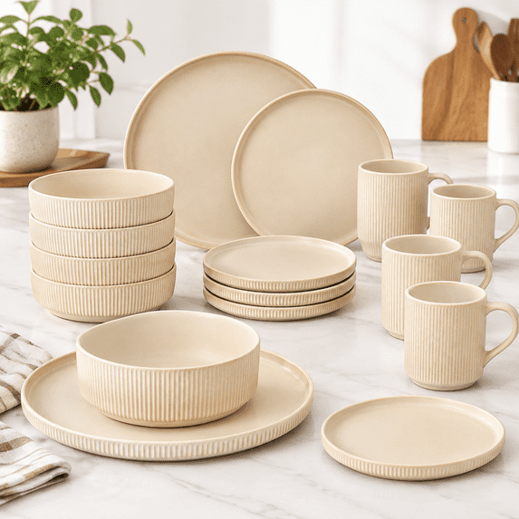 16-Piece Dinnerware Set for 4, Matte Reactive Yellow, 4 Set, Stoneware ...