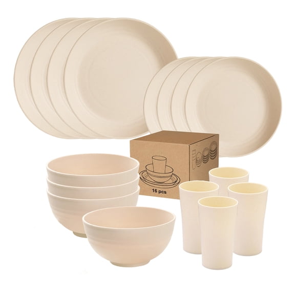 16 Piece Dinnerware Set for Home Use Includes Plates Bowls and Cups Made from Durable Material for Everyday Dining