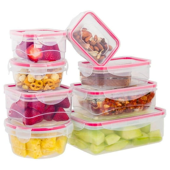 16-Piece Durable Meal Prep Plastic Food Containers with Snap Lock Lids - Red