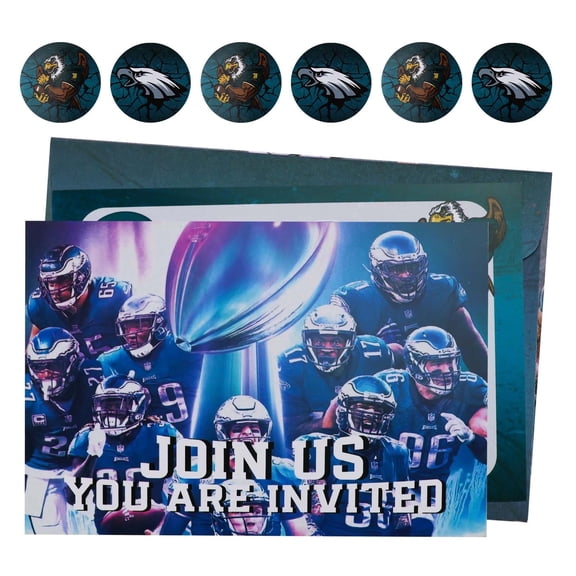 16-Piece Eagles Themed Birthday Invitations with Envelopes and Stickers, Philadelphia Football Party Invitations, Blank Name Party Invitation Cards, Birthday Party Supplies