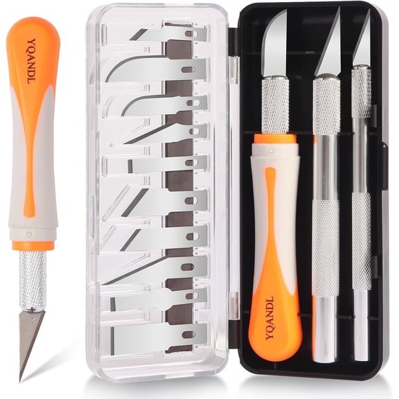 16-Piece Exacto Knife t: 3 Hobby Knives &13 Industrial-Grade SK5 Steel Blades - Professal Craft Knife t for DIY, Leather Craft, Pumpkin Carving