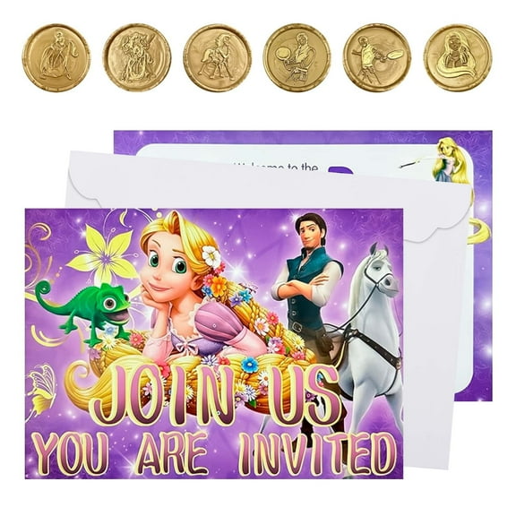 16-Piece Fairytale Princess Party Invitation Set (Includes Envelopes and Wax Seals) - 6.3" x 4.4" for Princess Parties, Fairytale Birthday Parties, Tea Parties