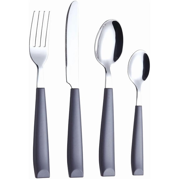 16-Piece Flatware Set for 4 Colored Stainless Steel Cutlery with Wide Plastic Handles Comfortable Tableware: Forks, Knives, Spoons, Teaspoons