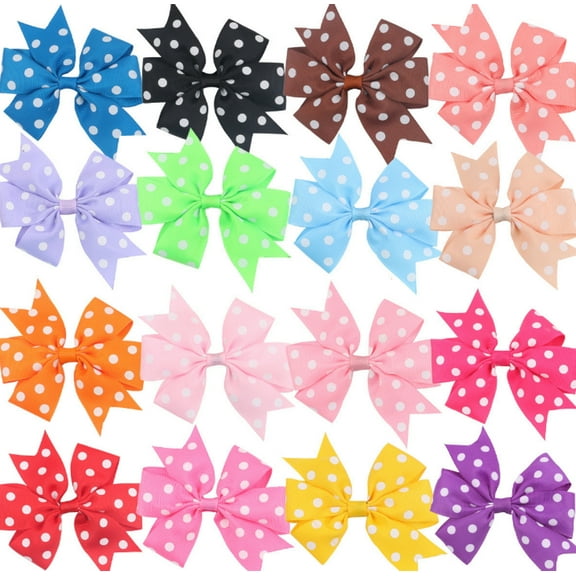 16-Piece Grosgrain Ribbon Hair Bow Set - Colorful Boutique Alligator Clips for Girls, Assorted Styles & Vibrant Colors TIKA