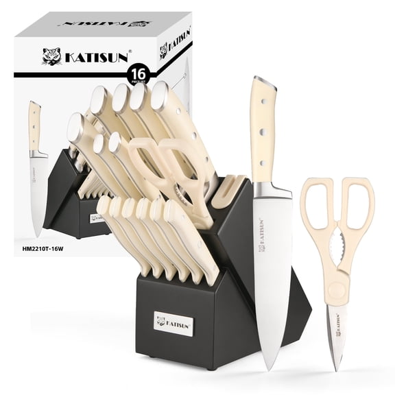 16 Piece High Carbon Steel Knife Set With Block, ABS Ergonomic Handle Chef Knives, Sharpener and Shears for Chopping