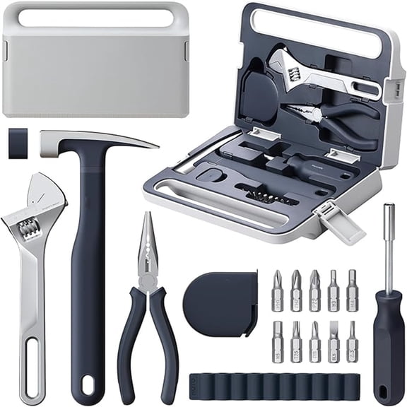 16-Piece Home Tool Kit, Basic Hand Tool Set with Storage Box Includes Screwdriver, Wrench, Hammer, Tape Measure, Plier I for Household, Garage, Office, Dorm Repairs & DIY Projects