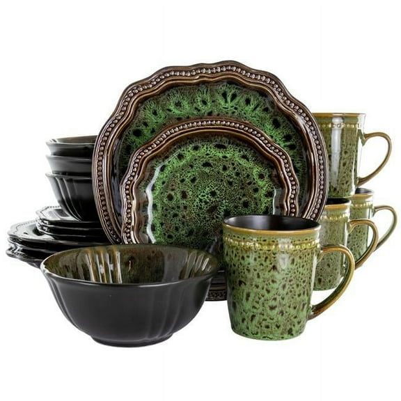16 Piece Jade Waves Stoneware Dinnerware Set, Green