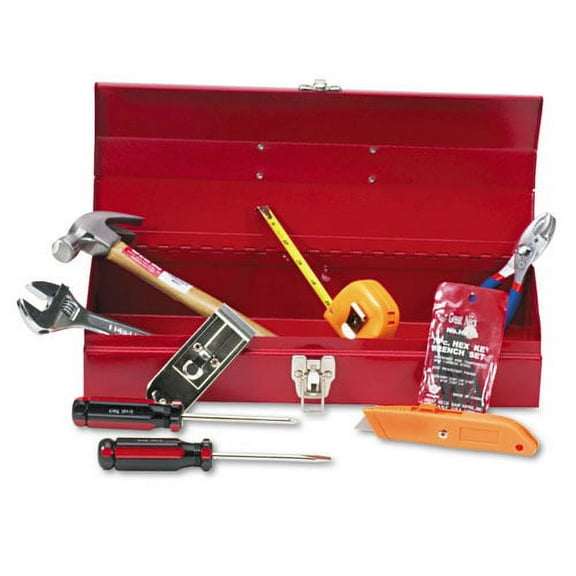 16-Piece Light-Duty Office Tool Kit, Metal Box, Red | Bundle of 5 Kits