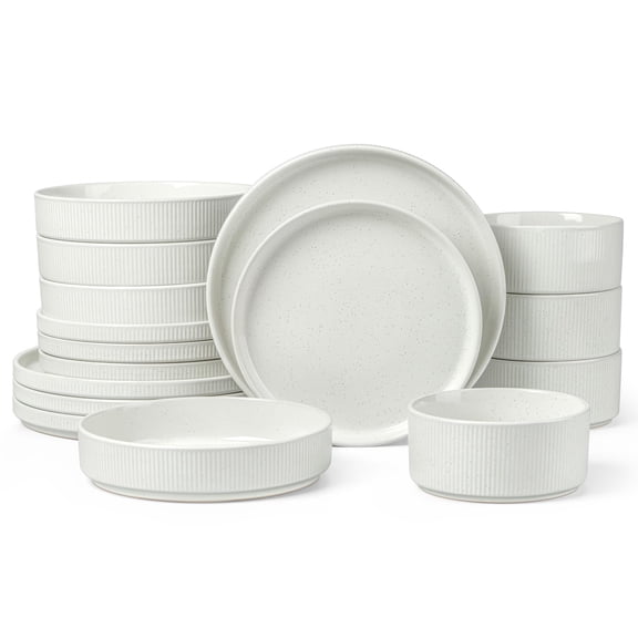 16 Piece Linear Hues Series Speckled White Tableware Set