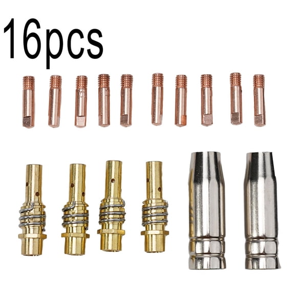 16-Piece MB15 15AK MIG Welding Contact Tip Consumables Set With Nozzles And Holders, 0.6-1.2mm Tips For Rilon, Riland, Jasic, Mitech, Chiry, UNT, Krpton