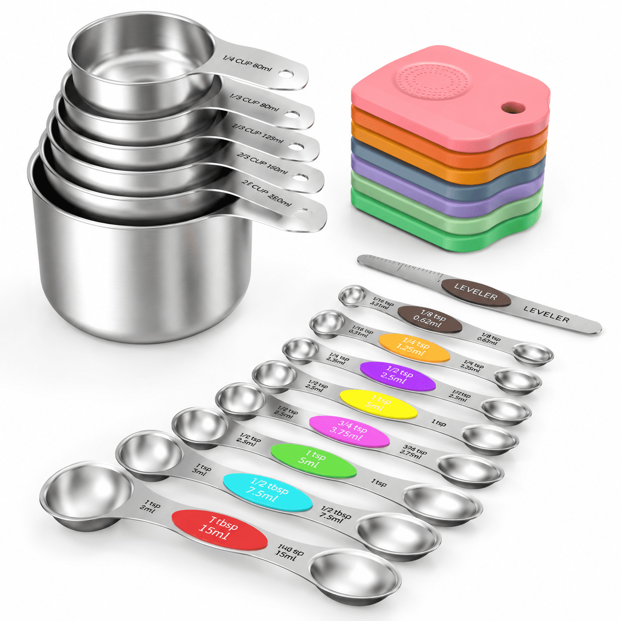 16-Piece Magnetic Stainless Steel Measuring Cups and Spoons Set ...