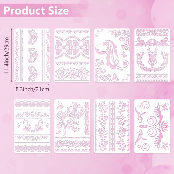 16 Piece Mandala Flower Stencils Reusable Laser Cut Floral Painting Templates 8.3 x 11.4 Inch