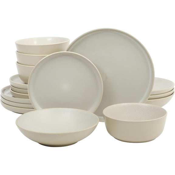 16-Piece Matte Cream and White Reactive Glaze Stoneware Dinnerware Set for 4  Round Plates and Bowls, Dishwasher and Microwave Safe