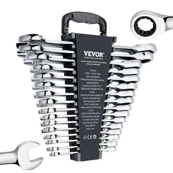 16-Piece Metric Ratcheting Wrench Set with Organizer Rack,Chrome Vanadium Steel 8mm to 24mm for Home,Garage,Workshop,Auto Repairs and Emergencies