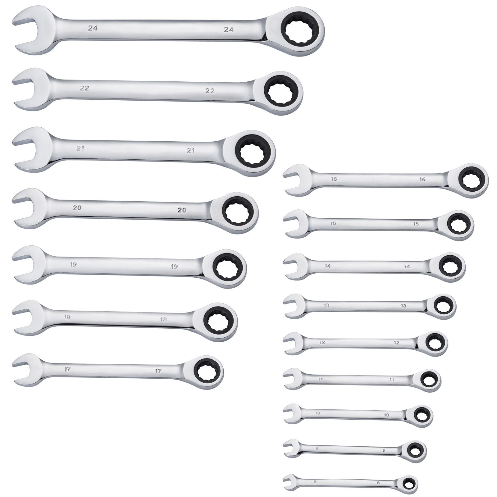 16-Piece Metric Wrench Set with 72-Tooth Ratchet, CR-V Steel, 5° Working Angle, Storage Rack, for Auto Repair DIY Maintenance