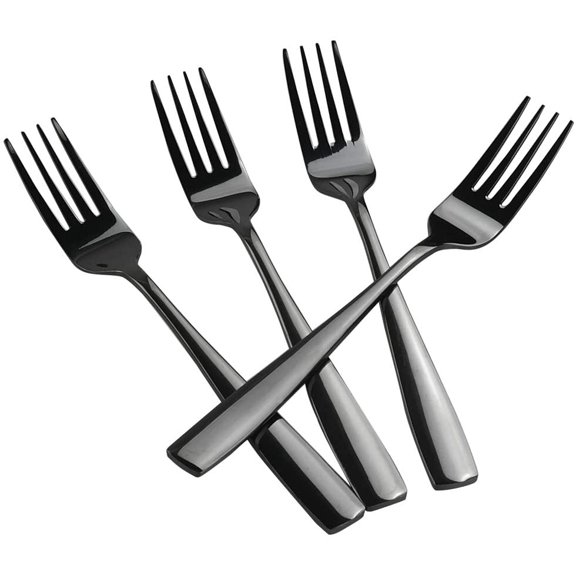 16-Piece Mirror Finish Black Stainless Steel Dinner Forks, Cutlery Forks, 8.07-INCH