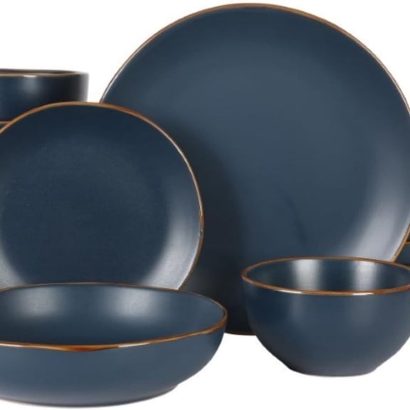 16-Piece Navy Blue Stoneware Dinnerware Set Plates and Bowls, Durable Ceramic Kitchen Dinner Set