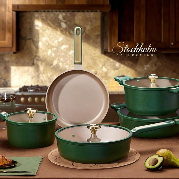 16-Piece Nonstick Cookware Set Green Induction Pots and Pans with Bakelite Handles