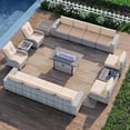 thumbnail image 1 of Sweecci 16 Pcs Wicker Patio Furniture Set, Outdoor Sectional Sofa with 55000BTU Fire Pit Table, 360° Swivel Rocking Chairs, 4" Cushions All-Weather Conversation Set for Backyard Porch,Beige, 1 of 10