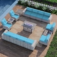 thumbnail image 1 of Sweecci 16 Pcs Wicker Patio Furniture Set, Outdoor Sectional Sofa with 55000BTU Fire Pit Table, 360° Swivel Rocking Chairs, 4" Cushions All-Weather Conversation Set for Backyard Porch,Turquoise, 1 of 9