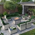 thumbnail image 1 of 16-Piece Outdoor Patio Furniture Set with Rocking Swivel Chair, Wicker Rattan Sectional Sofa Conversation Set with 55,000 BTU Fire Pit Table with Ottomans, Backyard Furniture,Dark Green, 1 of 11