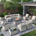 thumbnail image 1 of 16-Piece Outdoor Patio Furniture Set with Rocking Swivel Chair, Wicker Rattan Sectional Sofa Conversation Set with 55,000 BTU Fire Pit Table with Ottomans, Backyard Furniture,Off-White, 1 of 11