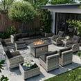 thumbnail image 1 of 16-Piece Outdoor Patio Furniture Set with Rocking Swivel Chair, Wicker Rattan Sectional Sofa Conversation Set with 55,000 BTU Fire Pit Table with Ottomans, Backyard Furniture,Dark Grey, 1 of 8
