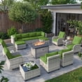 thumbnail image 1 of 16-Piece Outdoor Patio Furniture Set with Rocking Swivel Chair, Wicker Rattan Sectional Sofa Conversation Set with 55,000 BTU Fire Pit Table with Ottomans, Backyard Furniture,Grass Green, 1 of 11