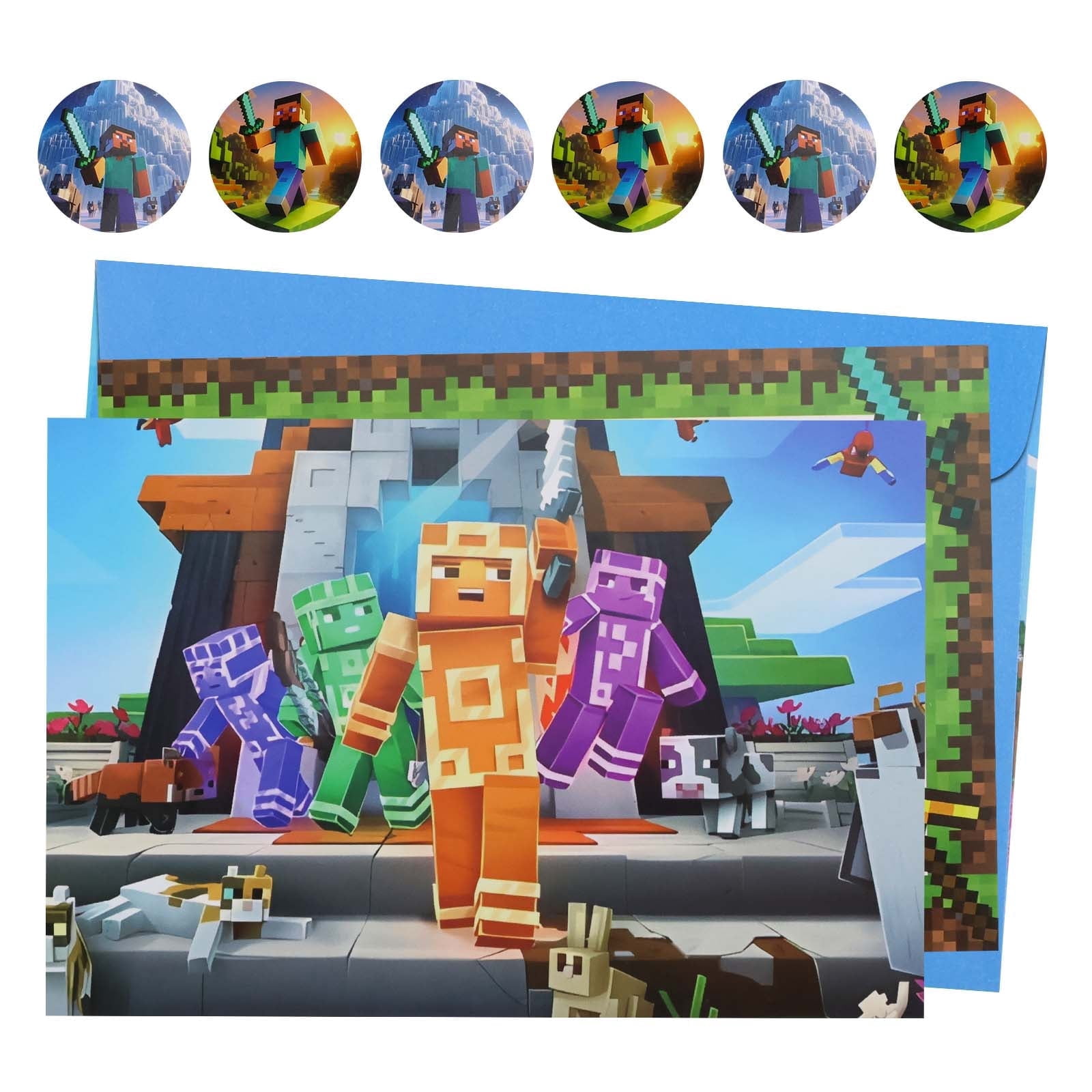 16-Piece Pixel Party Invitations with Envelopes and Stickers, Video ...