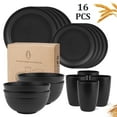 thumbnail image 1 of 16-Piece Plastic Wheat Straw Dinnerware Set,Dish Set for 4 Salad Plates,Cereal Bowls,and Cups Set,Unbreakable and Lightweight,Microwave & Dishwasher Safe,Black, 1 of 8