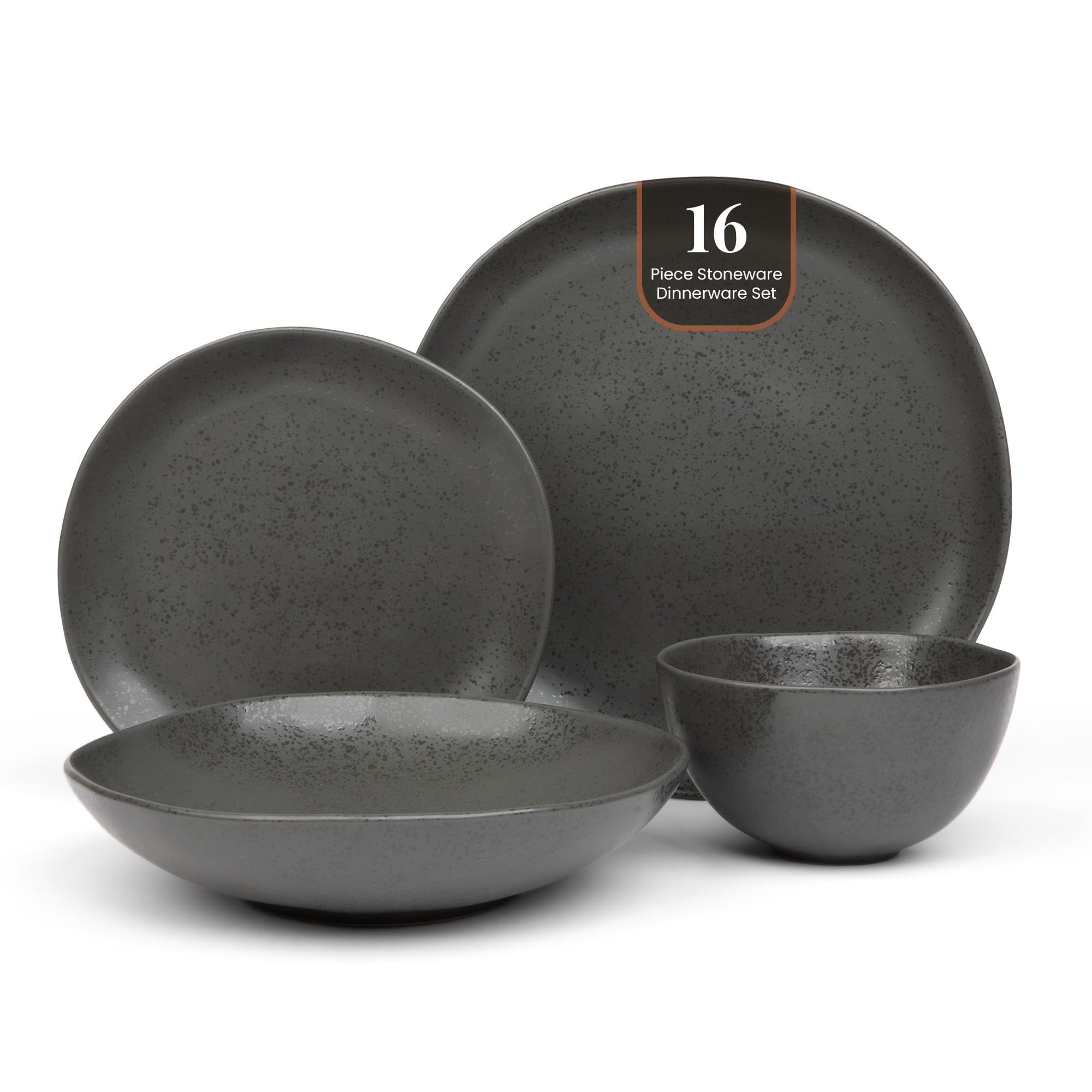 Table Set For Tableware 16 Piece Plates and Bowls Set | Everyday Stoneware Dinnerware in Black ...