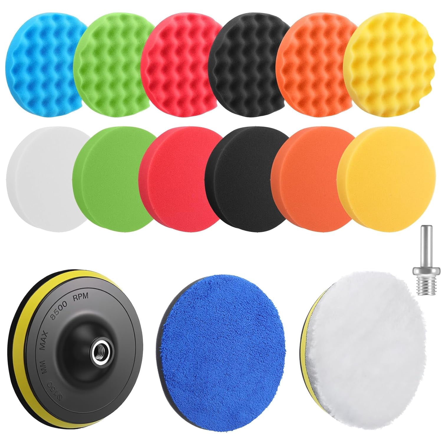 16 Piece Polishing Pads 6 Inch Car Polishing Pad Set Foam Polishing Pad Wax Buffer Polisher Accessories Suitable for Drilling