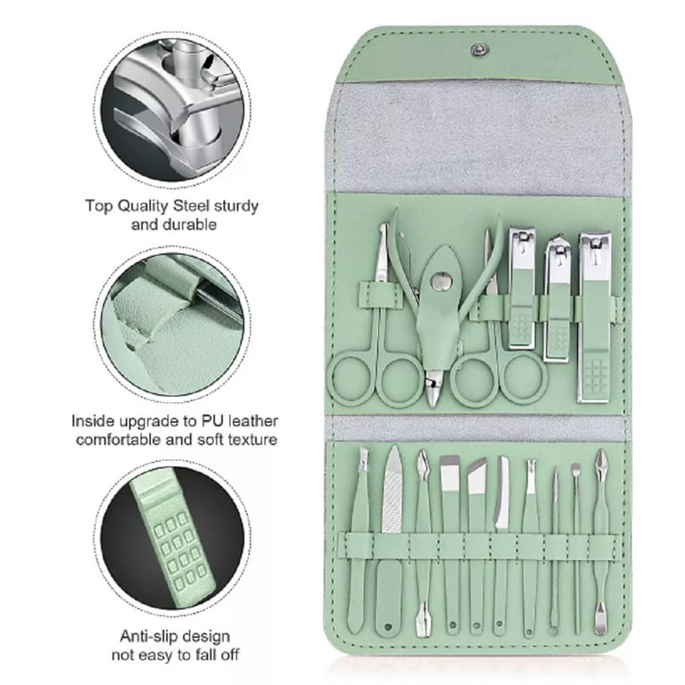 Kit Manucure Pédicure 16 Pièces Voyage — Acier — Pour Nail Art & Soins
