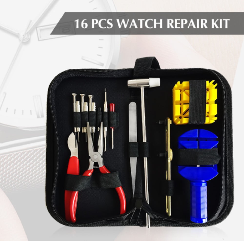 16Piece Professional Watch Repair Tool Kit Includes Back Case Opener, Link Remover, and