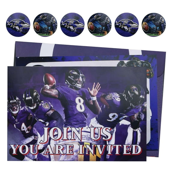 16-Piece Ravens Birthday Party Invitations with Envelopes and Stickers, Baltimore Football Party Invitations, Blank Name Birthday Party Invitation Cards, Football Party Supplies