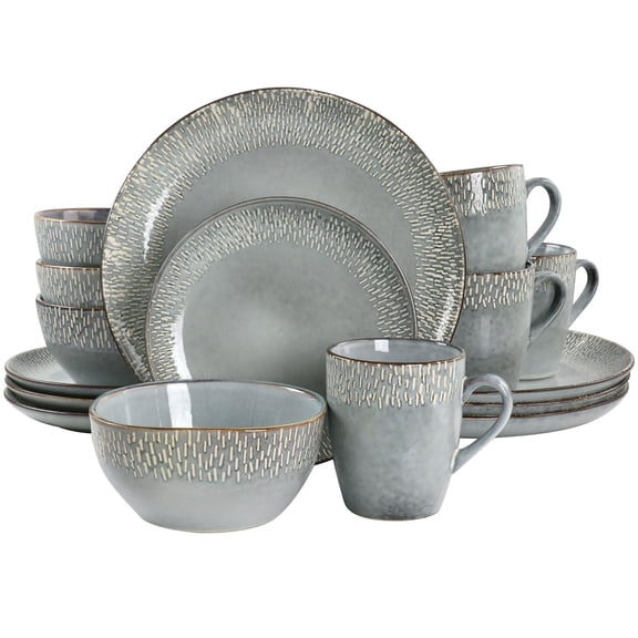 16 Piece Reactive Glaze Stoneware Dinnerware Set, Grey Dinnerware Set for 4, Dishwasher & Microwave Safe Tableware Set