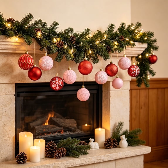 16-Piece Red Christmas Ball Ornaments Christmas Tree Decorations Shatterproof Plastic Hanging Holiday Ornaments for Wreath, Window, Home Decor
