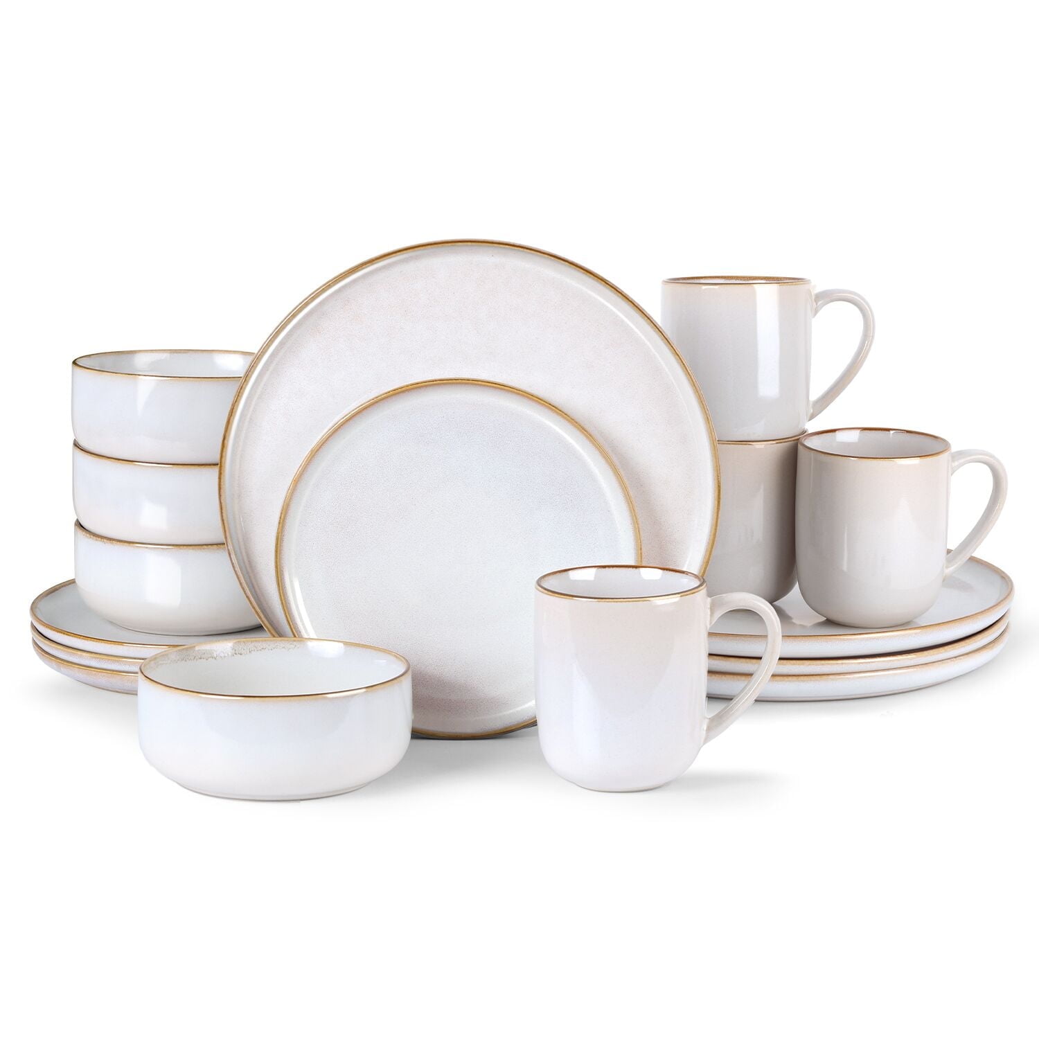 Vesteel Dinnerware Sets for 4, 16-Piece Stoneware Dish and Bowls Set, Handmade Reactive Glaze Coupe Plates Set, Chip & Scratch Resistant - Seashell White - Walmart.com