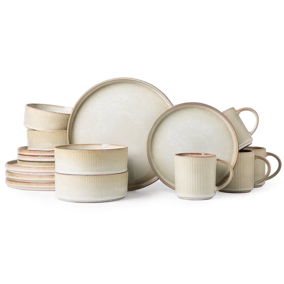 ALOFMO Stoneware Dinnerware Set for 4, 16 Piece Microwave & Dishwasher Safe Set with Mugs, Plates, Bowls for Kitchen, Dining Table Everyday Use