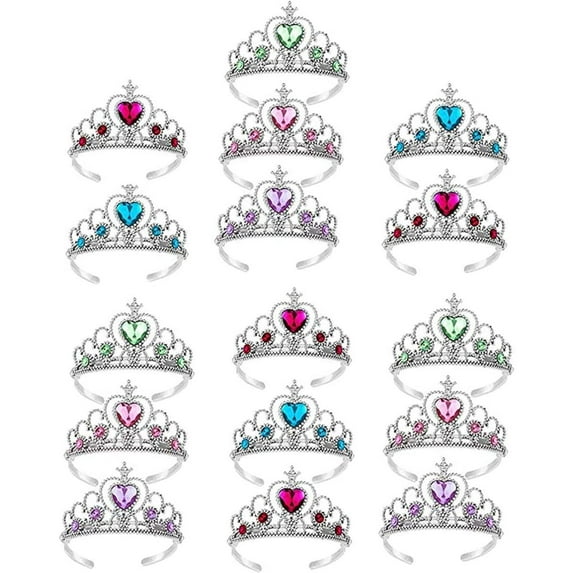 16 Piece Set of Girl Princess Rhinestone Crown, Colorful Crystal Headband, Birthday Party Dance Decoration