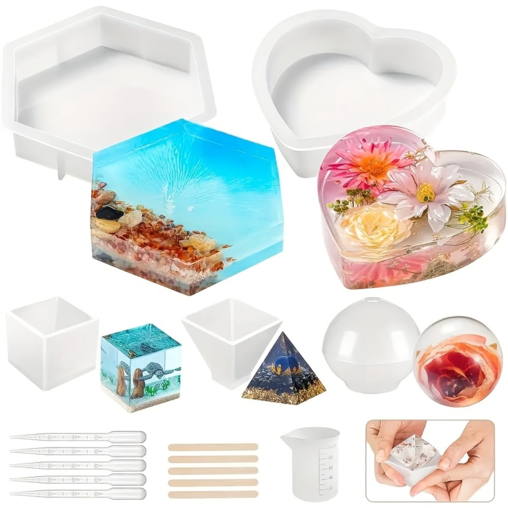 16 Piece Silicone Mold DIY Resin Kit - Create Stunning Epoxy Art with Large Tray Molds for Flowers - Perfect Starter Set with Various Shapes